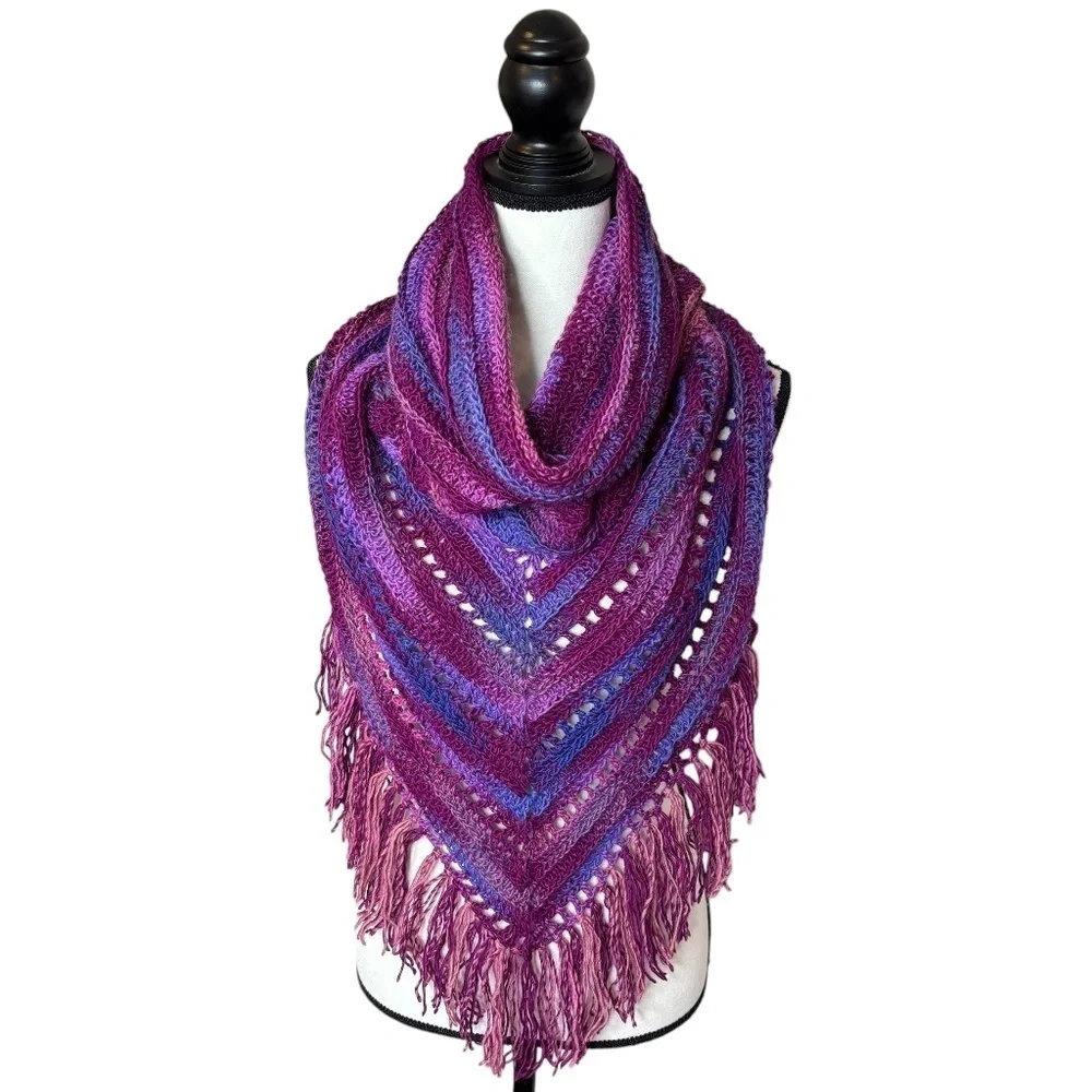 Handcrafted Crochet Hooded Cowl Scarf With Fringe New Handmade by Seller Knit